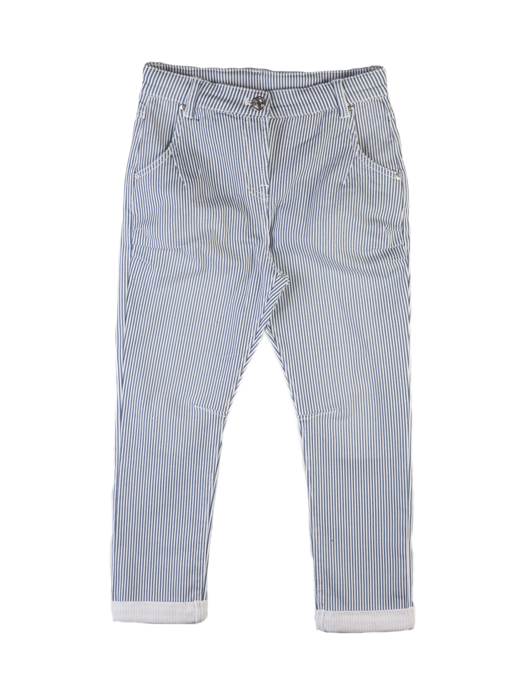 Pantalon Coluche Rayé Blanc-Bleu